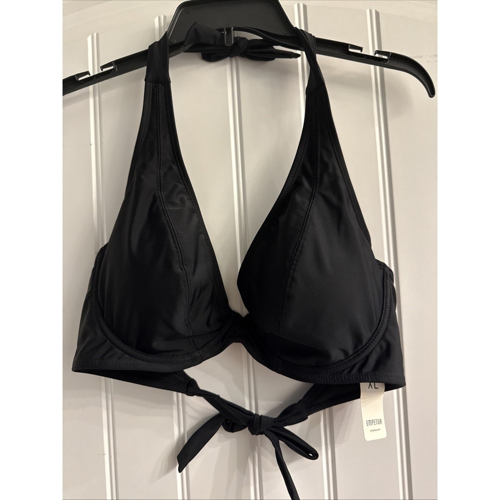 Shapermint Empetua Full Coverage Halter Bikini Top Underwire Black XL NWT